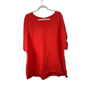 Bella Umbra Orange Linen Blouse Coastal Beach Lagenlook Womens Plus Size 2x